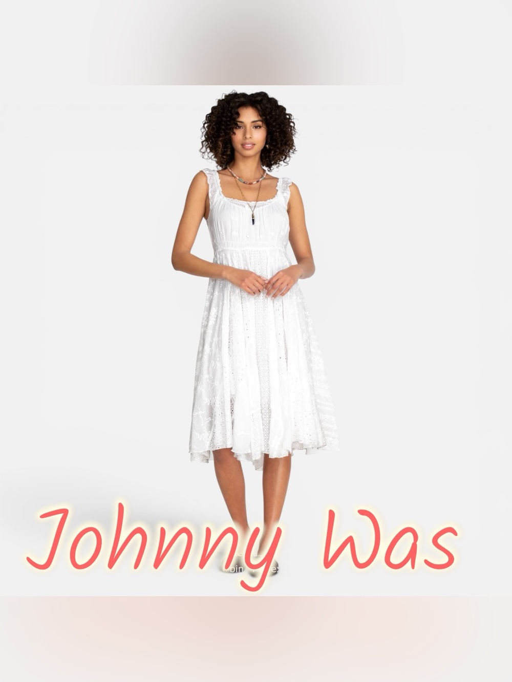 Johnny Was White Eyelet Midi Dress